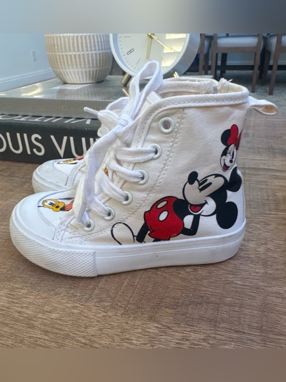 Disney White High-Top Kids Sneakers with Red & Black Mickey Print